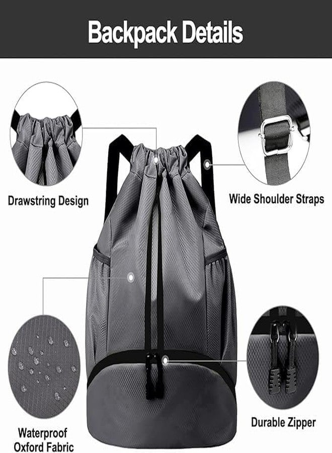 X9X Drawstring Swimming Bag, 30L Quick Dry Mesh Beach Bag Drawstring Backpack Swimming Gear Lightweight Multifunctional for Riding, Hiking, Camping (Grey Bag) - Image 5